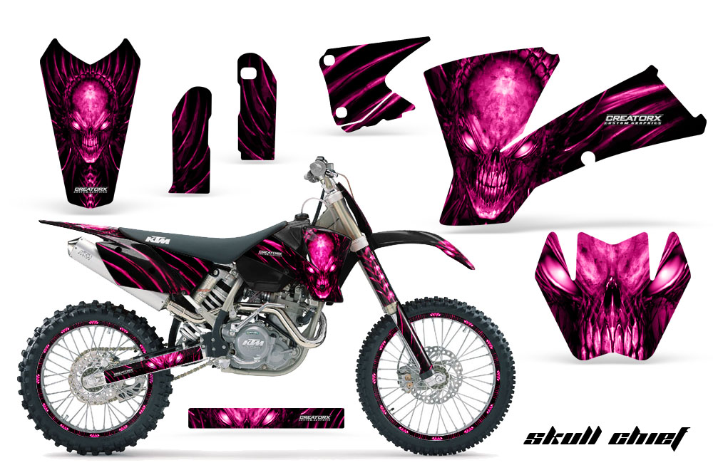 KTM C1 SX EXC MXC Graphics Kit Skull Chief Pink BB NPs Rims